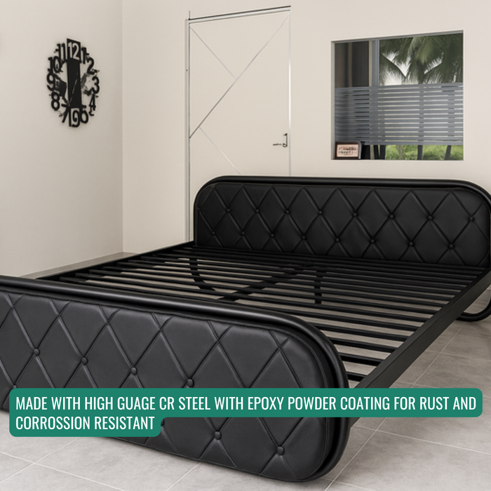Sparkenzy Premium Upholstered Metal Bed with Storage Cushioned Bed