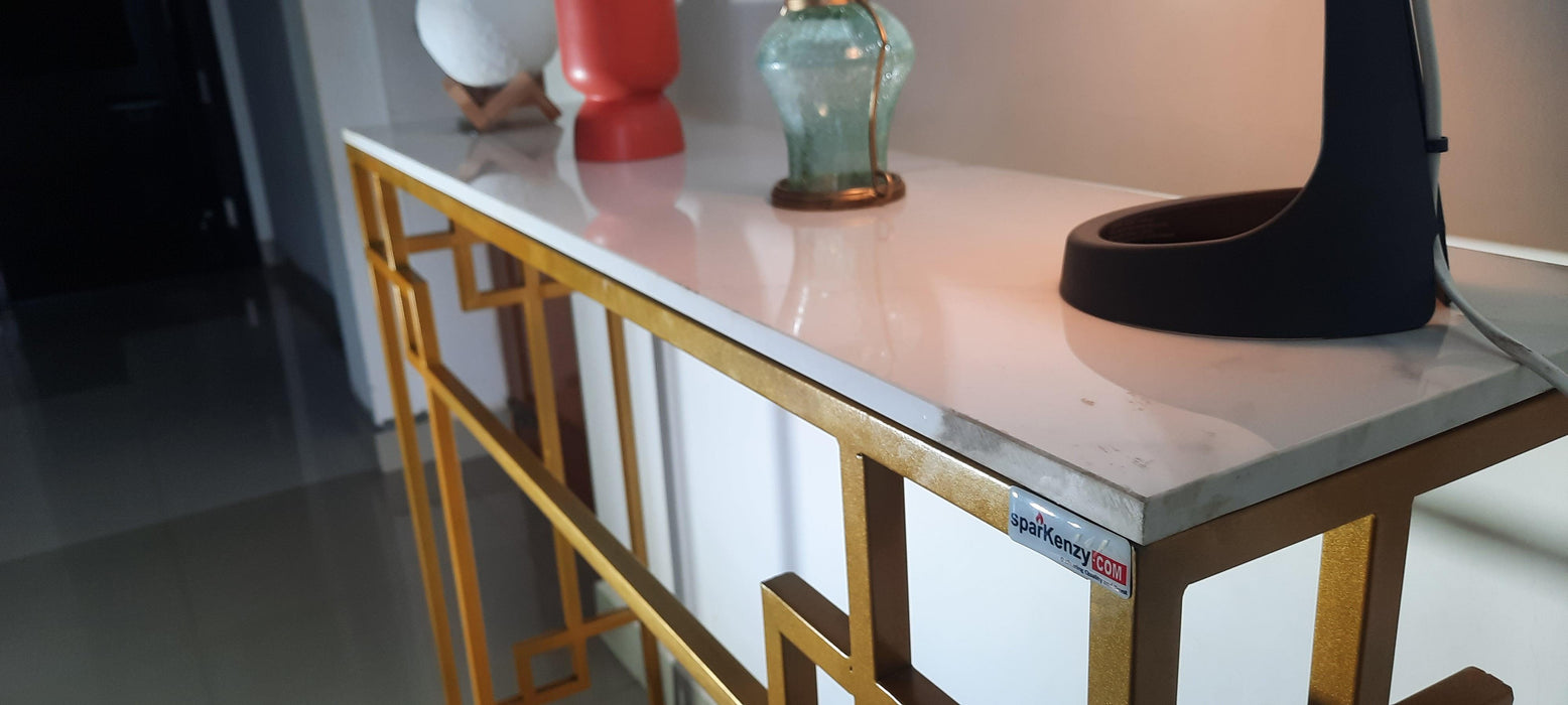 Sparkenzy Console Table| Hallway table for Living Room with glossy artificial Marble Top | Foyer table