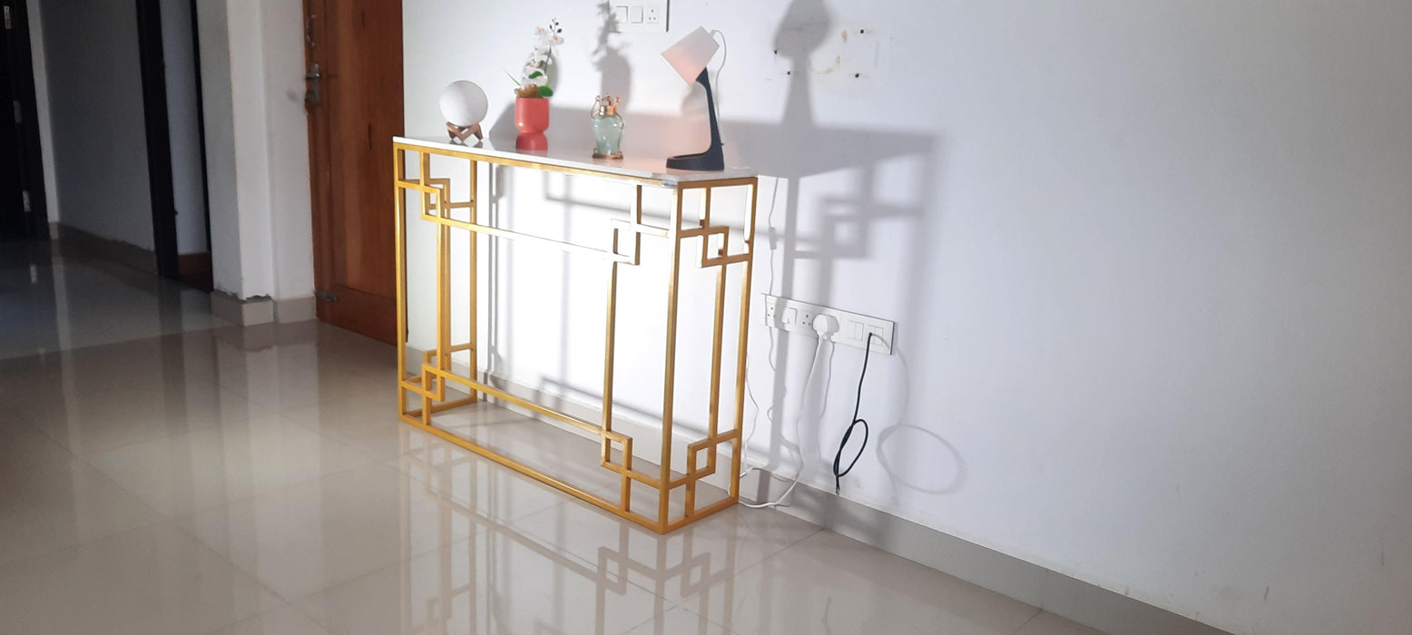 Sparkenzy Console Table| Hallway table for Living Room with glossy artificial Marble Top | Foyer table