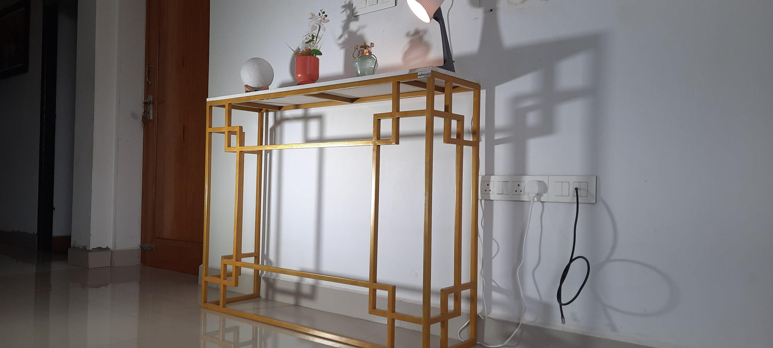 Sparkenzy Console Table| Hallway table for Living Room with glossy artificial Marble Top | Foyer table