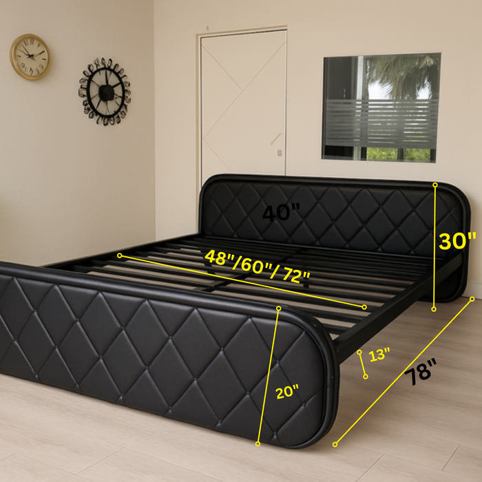 Sparkenzy Premium Upholstered Metal Bed with Storage Cushioned Bed