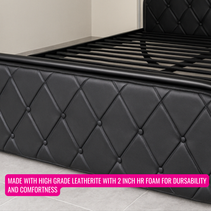 Sparkenzy Premium Upholstered Metal Bed with Storage Cushioned Bed