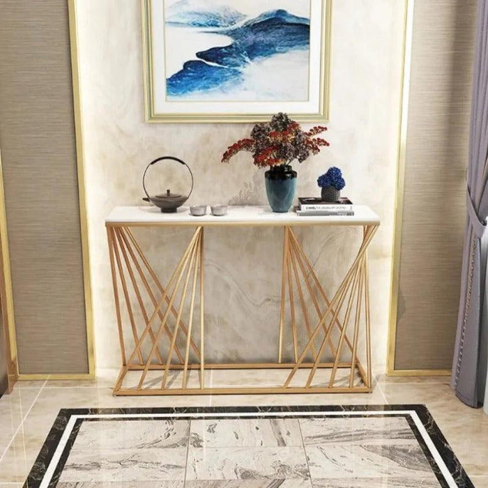 Sparkenzy Console Table - Design 4  for Living Room with glossy artificial Marble Top | Foyer table