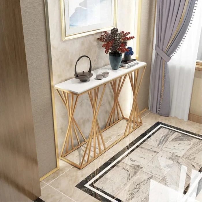 Sparkenzy Console Table - Design 4  for Living Room with glossy artificial Marble Top | Foyer table