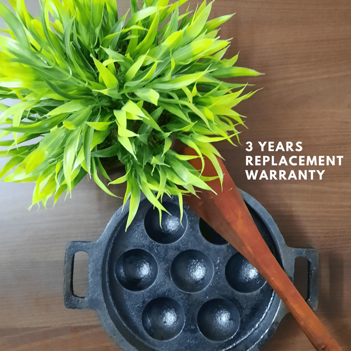 Sparkenzy Cast Iron Pre Seasoned Paniyaram / Paddu Pan |  7 Pit | 8 inch - Sparkenzy.com