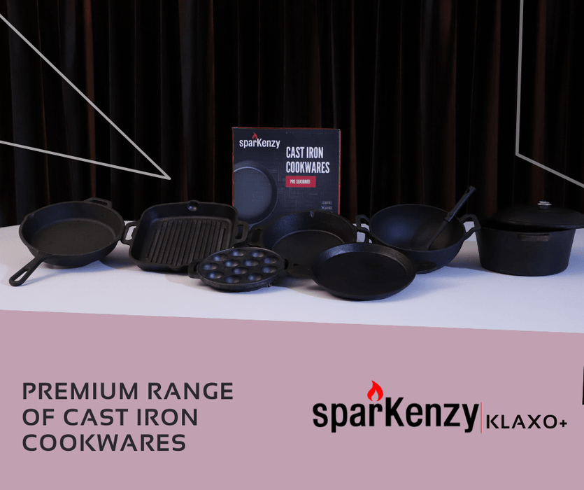 Sparkenzy Pre seasoned Cast iron Skillet 10 inch | Fish fry pan 9 inch | dutch oven | Combo