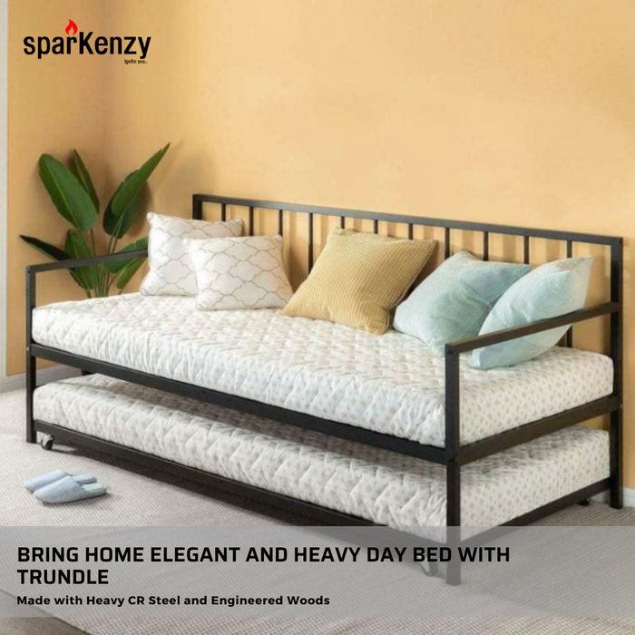 Sparkenzy Day Bed with trundle made with metal | Sofa cum metal bed for living room