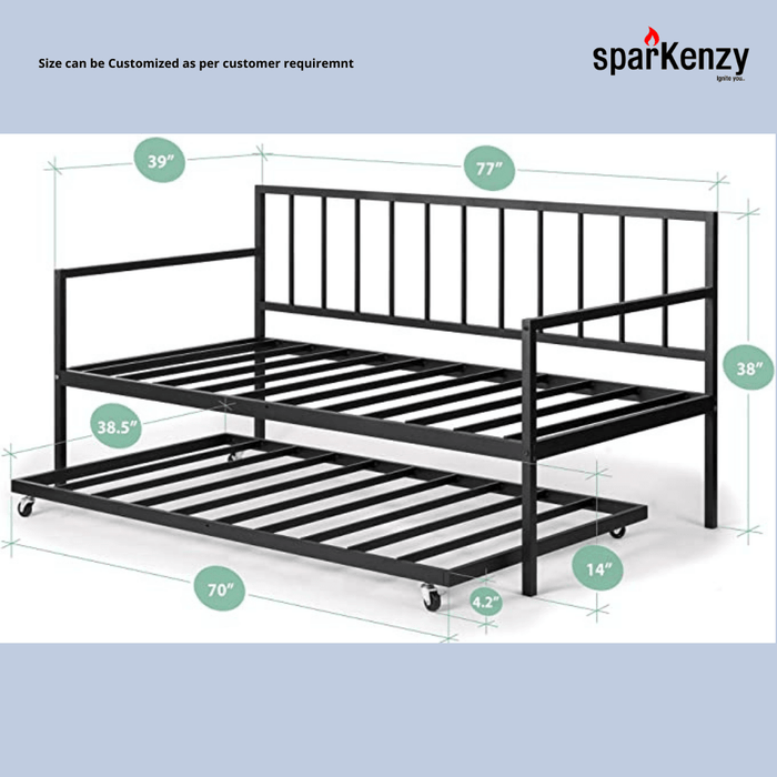 Sparkenzy Day Bed with trundle made with metal | Sofa cum metal bed for living room