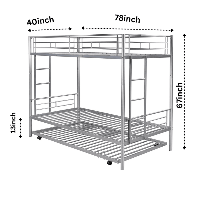 Sparkenzy HD Metal Bunk Cot with trundle for Adults and kids | Triple Bunk Bed