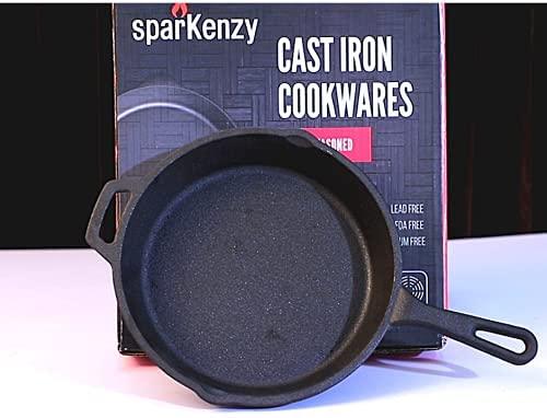 Sparkenzy Cast Iron Pre Seasoned Skillet Pan | Pizza Pan | Tawa |  10 inch