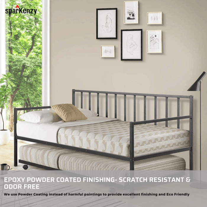 Sparkenzy Day Bed with trundle made with metal | Sofa cum metal bed for living room