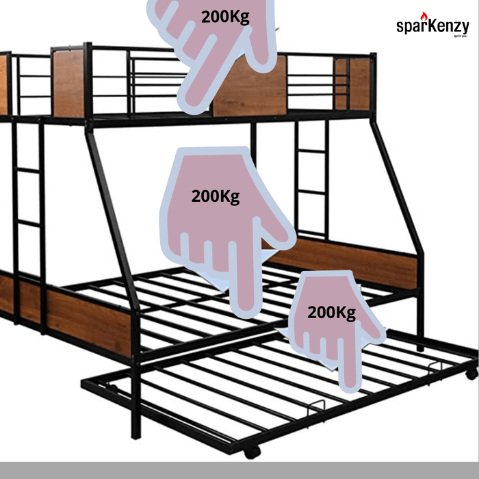 Sparkenzy Bunk Bed with trundle for Adults and kids | Metal Bunk Cot
