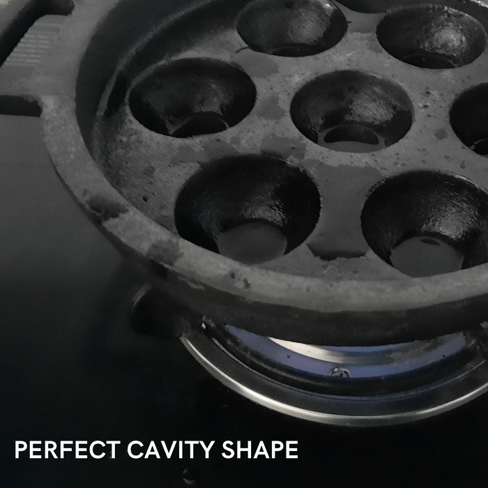 Sparkenzy Cast Iron Pre Seasoned Paniyaram / Paddu Pan |  7 Pit | 8 inch - Sparkenzy.com