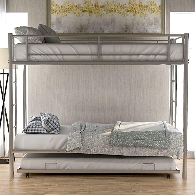 Sparkenzy HD Metal Bunk Cot with trundle for Adults and kids | Triple Bunk Bed