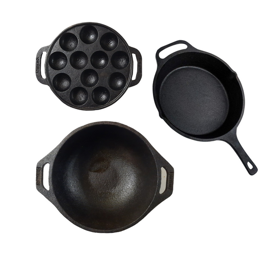 Sparkenzy Pre seasoned Cast iron Skillet 10 inch | kadai 10 inch | Paniyaram pan 12 pit | Combo - Sparkenzy.com