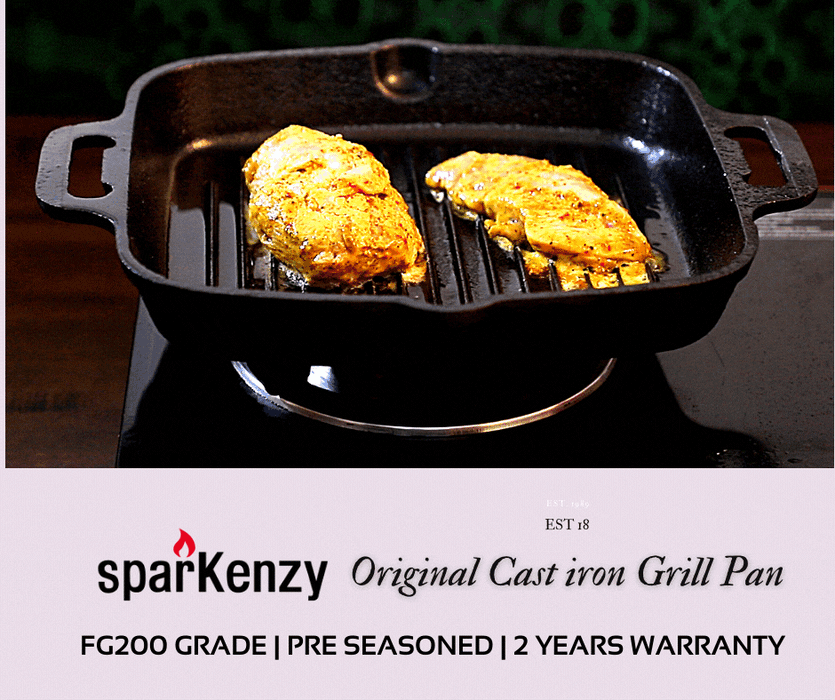 Sparkenzy Pre seasoned Cast iron Skillet 10 inch | Kadai 10 inch | Cast Iron Grill Pan | Combo
