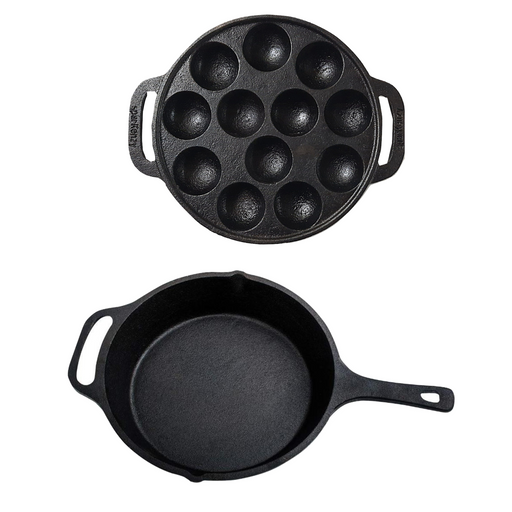 Sparkenzy Pre seasoned Cast iron Skillet 10 inch | Paniyaram pan 12 pit | combo - Sparkenzy.com