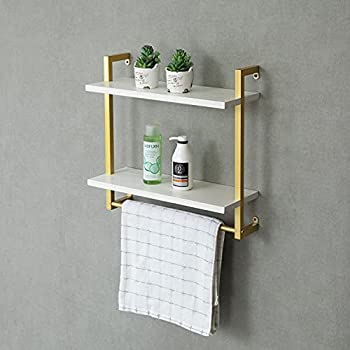 Sparkenzy Wall Shelves for bathroom towel racks | towel holder | Gold | Metal with wood