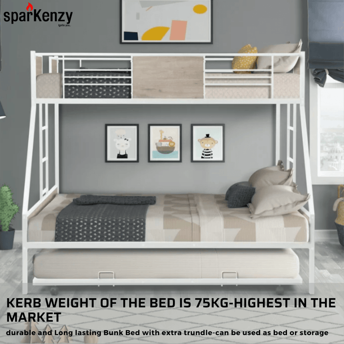 Sparkenzy Bunk Bed with trundle for Adults and kids | Metal Bunk Cot
