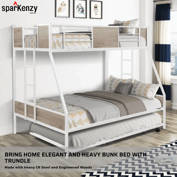 Sparkenzy Bunk Bed with trundle for Adults and kids | Metal Bunk Cot