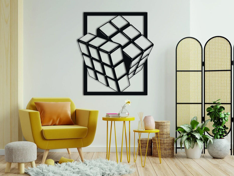 Sparkenzy Magic Cubes Metal Wall Art | Rubik's Cube Laser Cut Wall Decoration