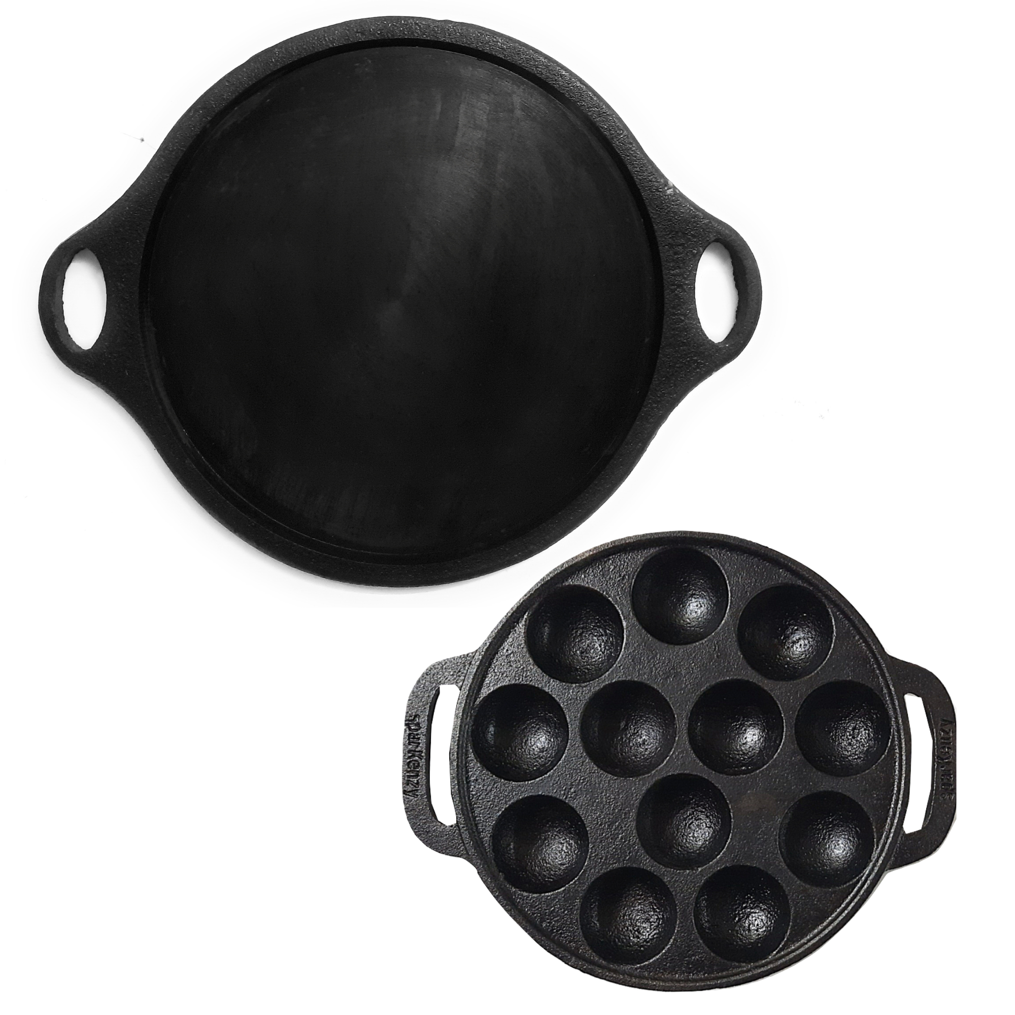 DYNAMIC COOKWARES, Mini Paniyaram pan Cast Iron Flat Bottom Tawa 8 Inch 12  Cavity, Go's Best with Gas, Induction Base, and Electrical Cook top