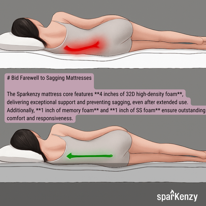 Sparkenzy Weikkenson Hybrid Memory Foam Mattress with Bamboo Zipper Fabric 6" | Dual Comfort | Orthopedic