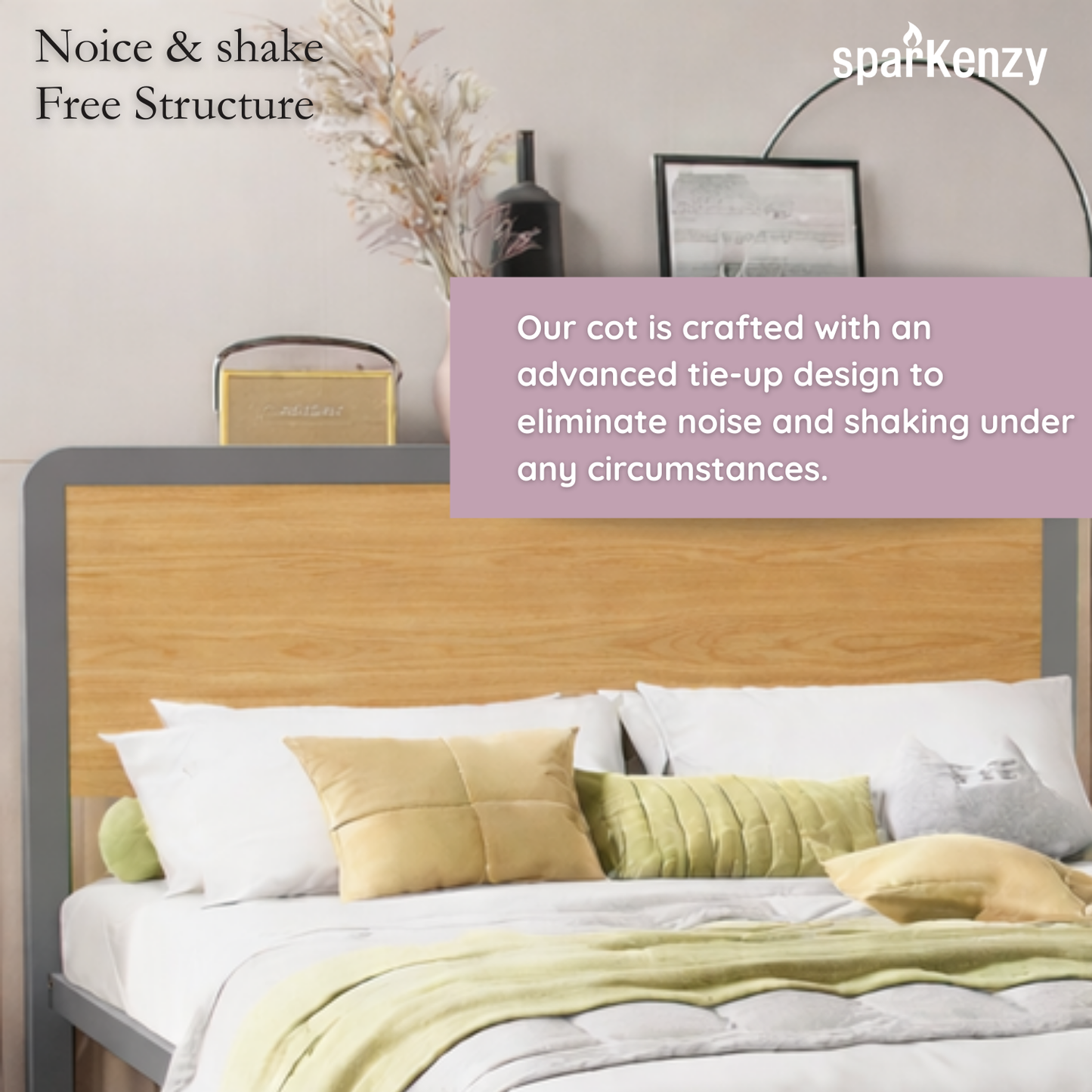 Sparkenzy Steel Bed with wooden Head and Foot Board | King/queen/double/single