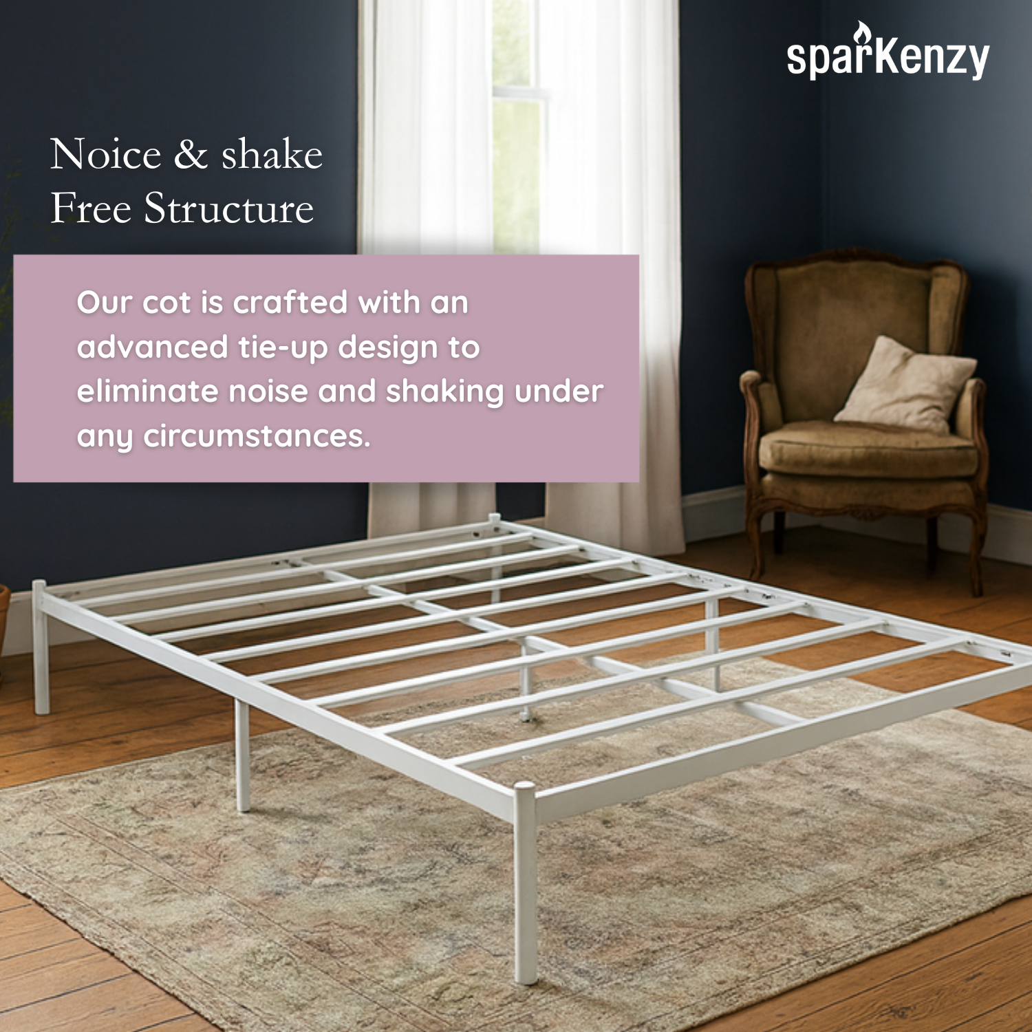 Sparkenzy Modern Steel Bed with Dual Comfort Mattress 6" with Bamboo fabric combo