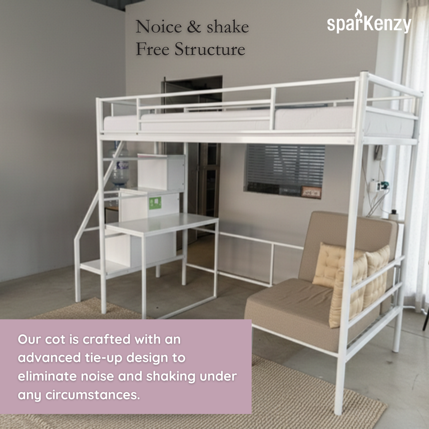 Sparkenzy Loft Bed with study table | Workstation, Sofa and Stair case step