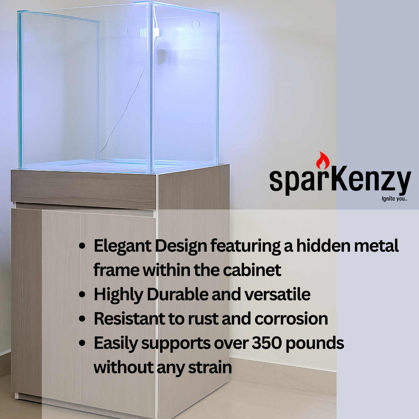 Sparkenzy Metal Framed Aquarium Wooden Cabinet | Fish Tank Stand | Full Enclosed
