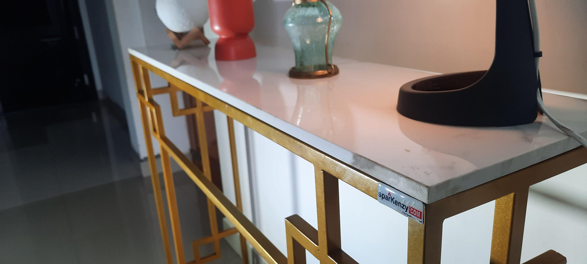 Sparkenzy Console Table| Hallway table for Living Room with glossy artificial Marble Top | Foyer table