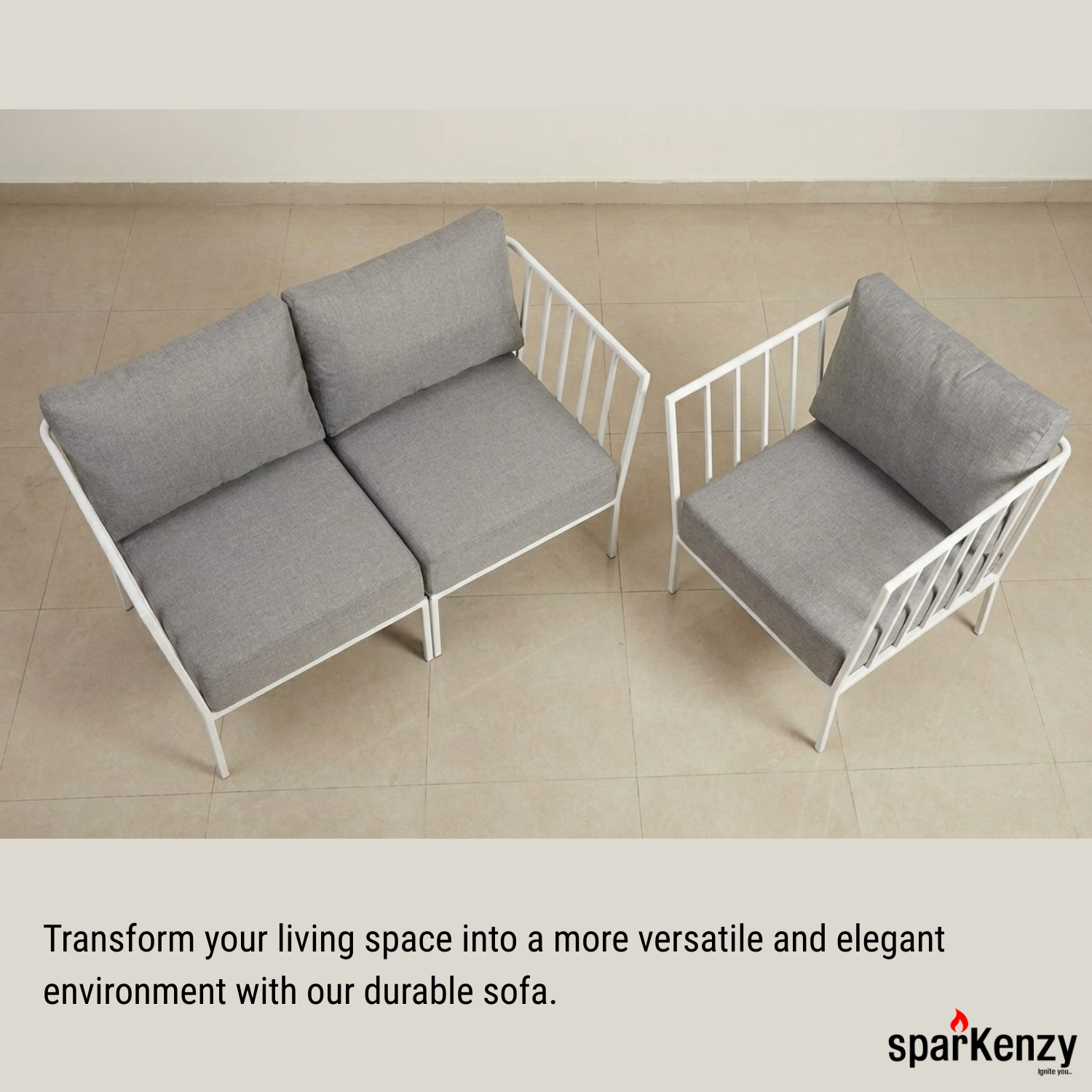 Sparkenzy Modern Steel Sofa with Cushion- Suitable for Outdoor/Indoor/Patio-3,4,5,6 Seater