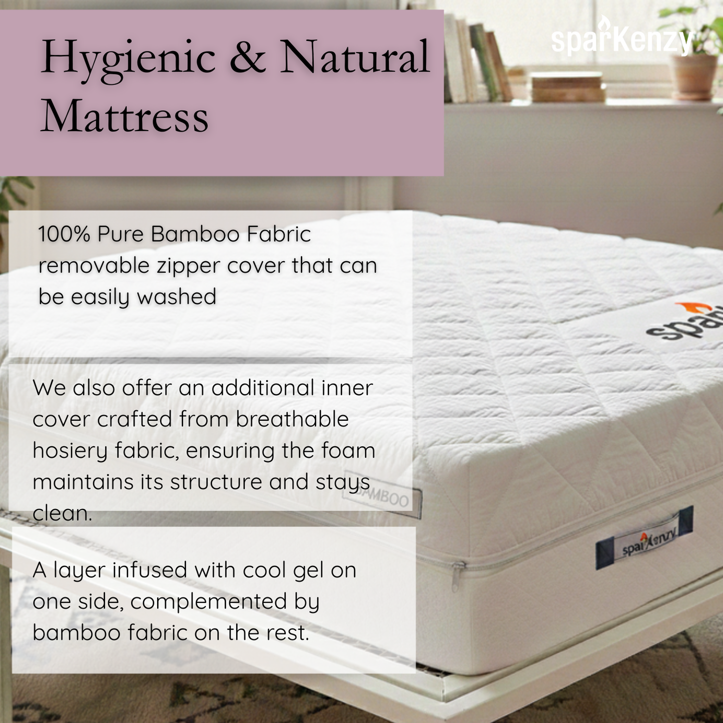 Sparkenzy Modern Steel Bed with Dual Comfort Mattress 6" with Bamboo fabric combo