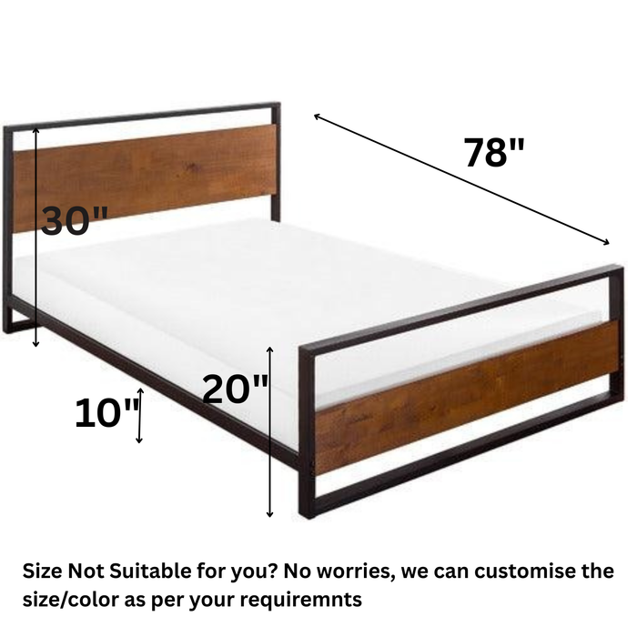 Sparkenzy Metal Bed | Steel Cot with Wooden Head and Foot Board|  King/queen Size