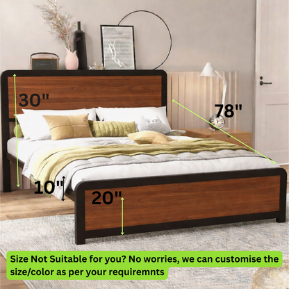 Sparkenzy Steel Bed with wooden Head and Foot Board | King/queen/double/single