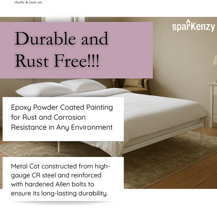 Sparkenzy Modern Steel Bed with Dual Comfort Mattress 6" with Bamboo fabric combo