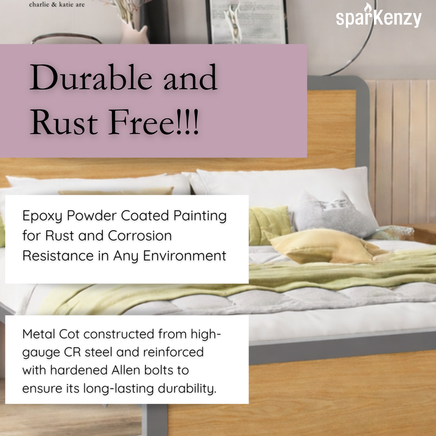 Sparkenzy Steel Bed with wooden Head and Foot Board | King/queen/double/single