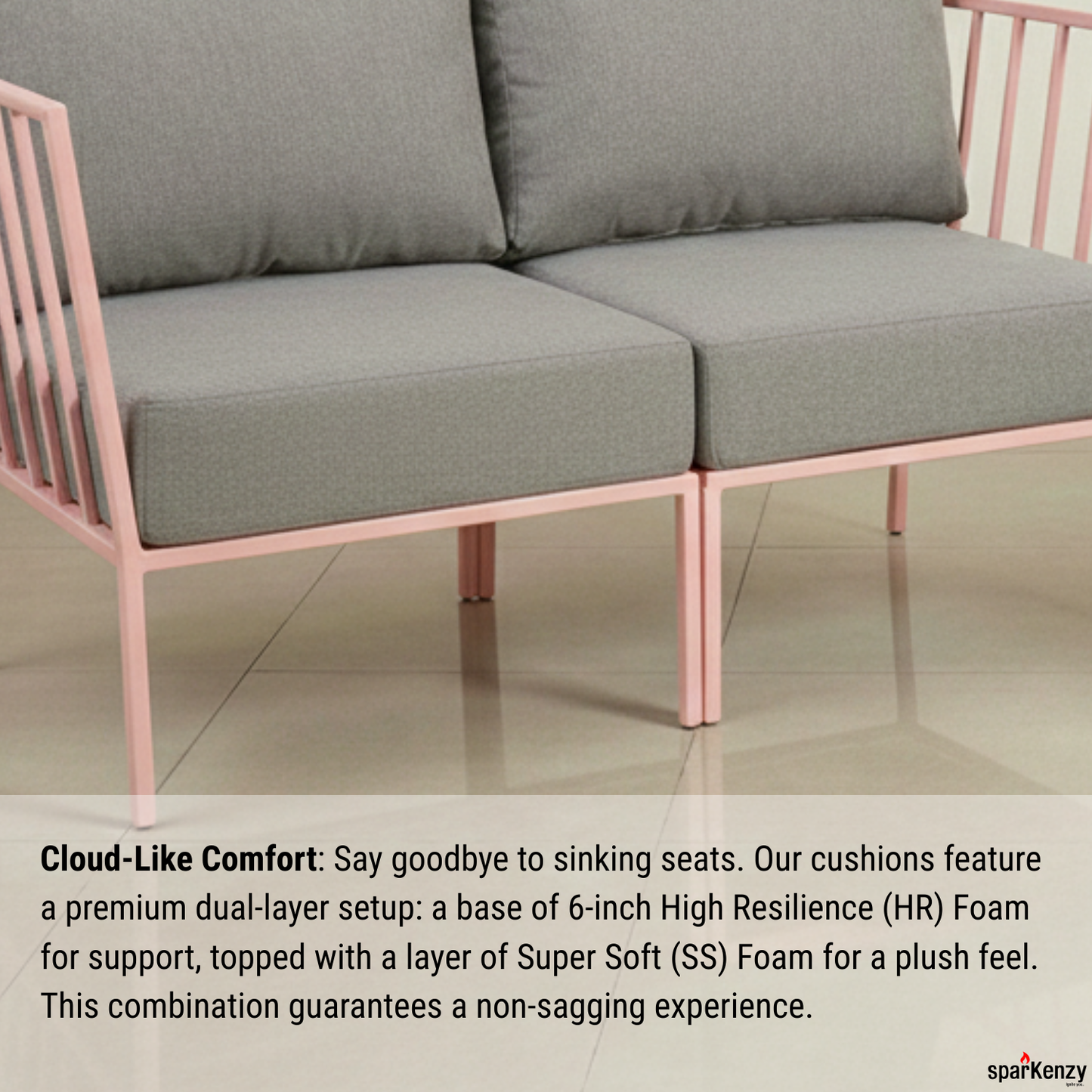 Sparkenzy Modern Steel Sofa with Cushion- Suitable for Outdoor/Indoor/Patio-3,4,5,6 Seater