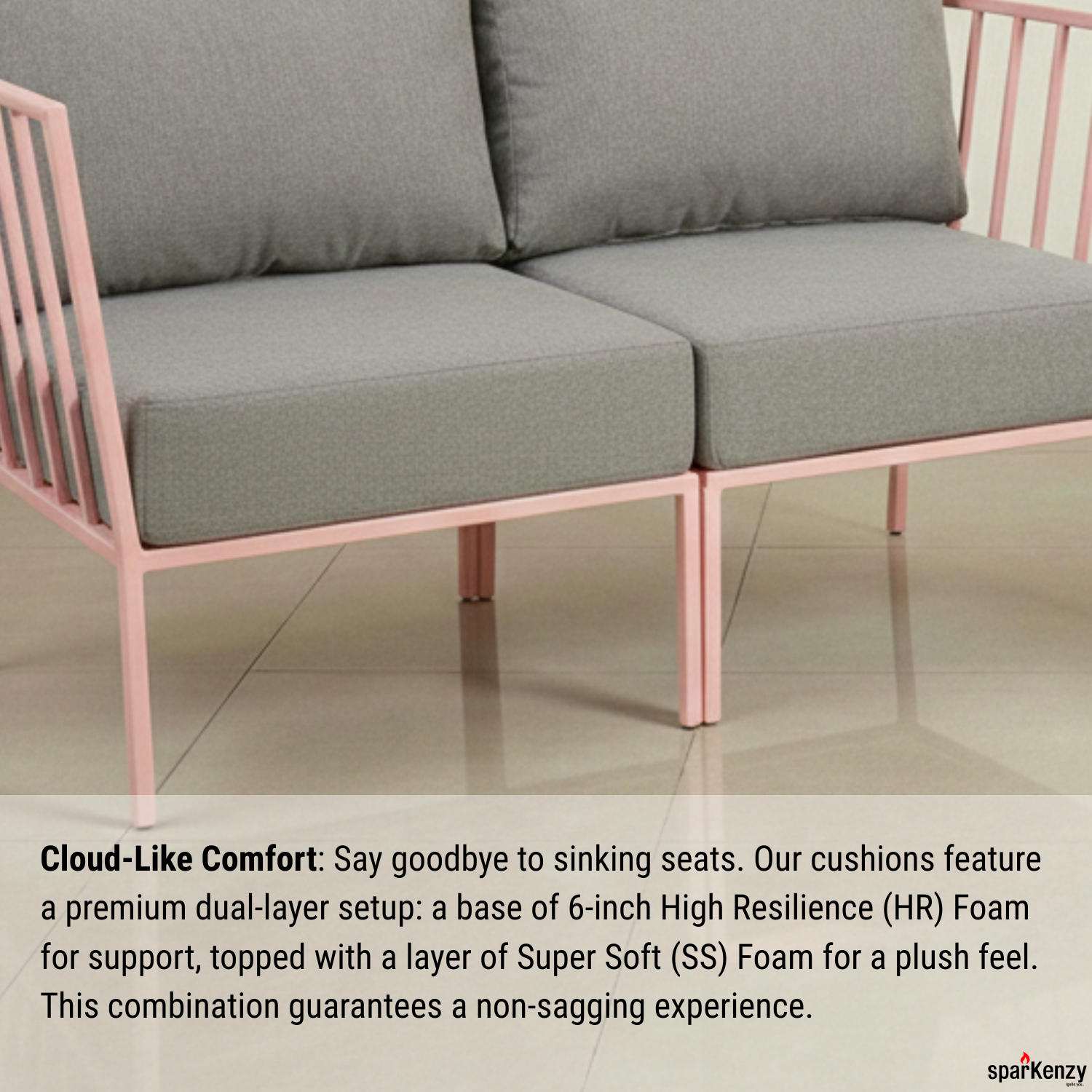 Sparkenzy Modern Steel Sofa with Cushion- Suitable for Outdoor/Indoor/Patio-3,4,5,6 Seater