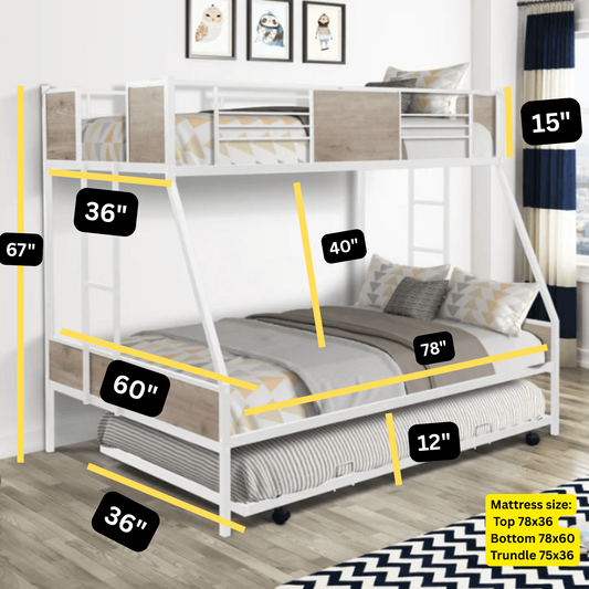 Sparkenzy Bunk Bed with trundle for Adults and kids | Metal Bunk Cot