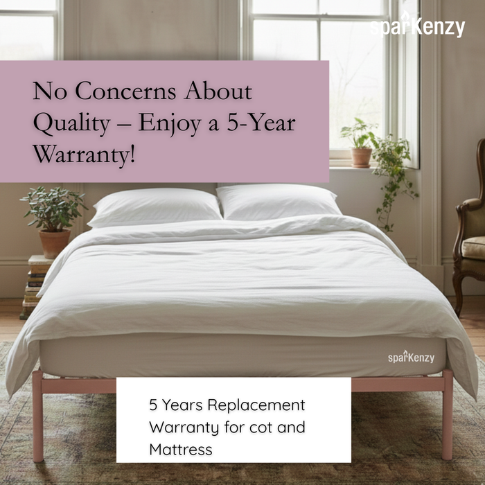 Sparkenzy Modern Steel Bed with Dual Comfort Mattress 6" with Bamboo fabric combo