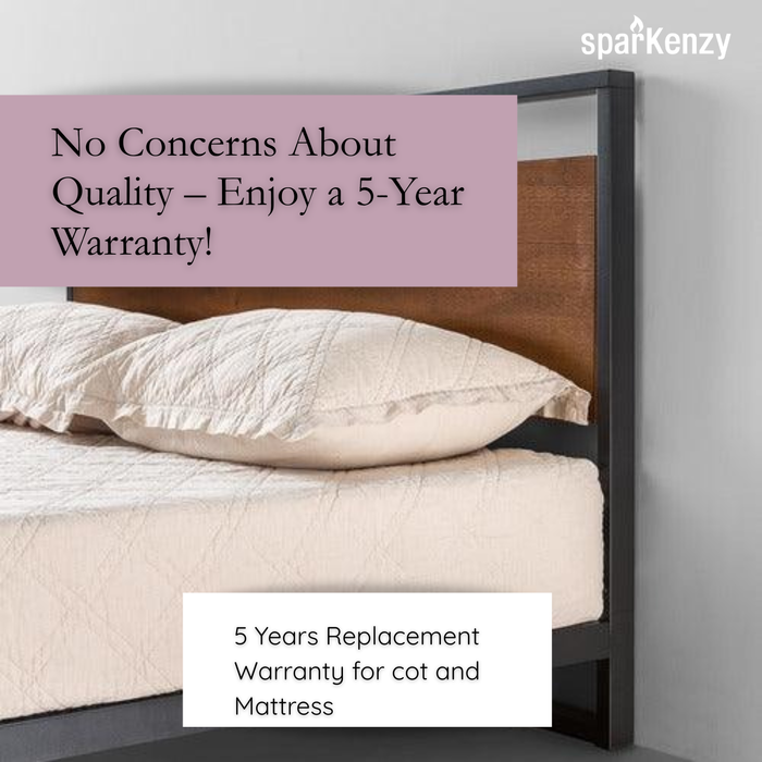 Sparkenzy Metal Bed | Steel Cot with Wooden Head and Foot Board|  King/queen Size