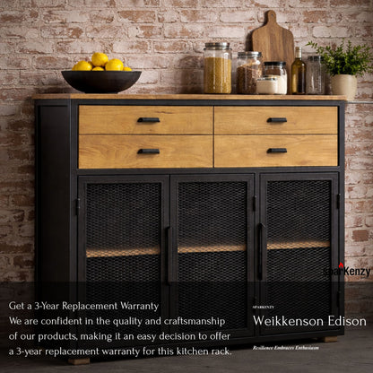 Sparkenzy Weikkensons Edition Sturdy Kitchen Rack | Steel with wood