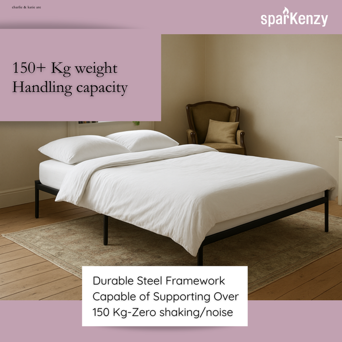 Sparkenzy Modern Steel Bed with Dual Comfort Mattress 6" with Bamboo fabric combo