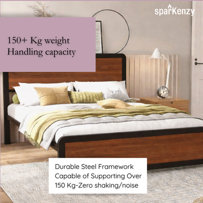 Sparkenzy Steel Bed with wooden Head and Foot Board | King/queen/double/single
