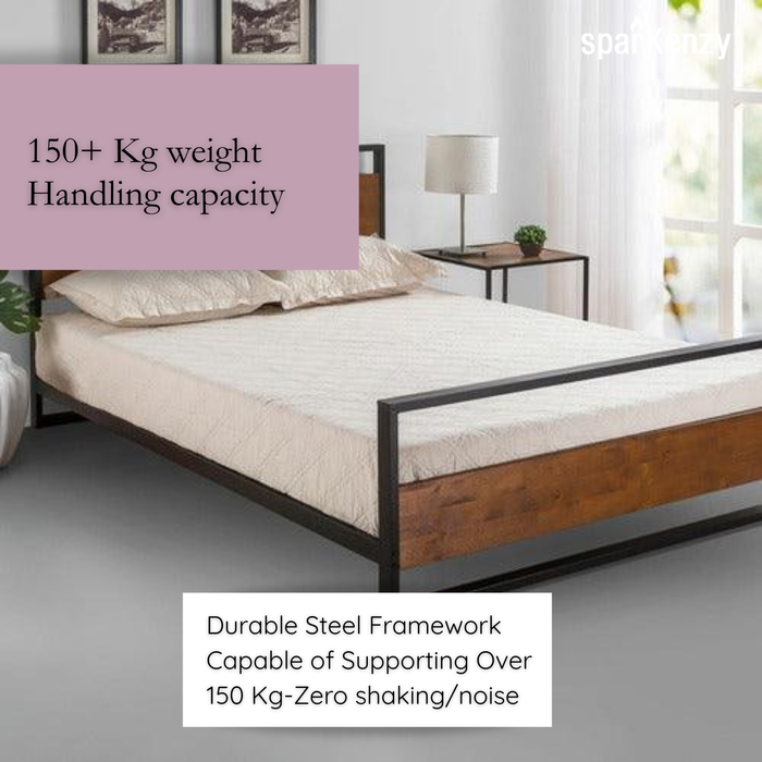 Sparkenzy Metal Bed | Steel Cot with Wooden Head and Foot Board|  King/queen Size