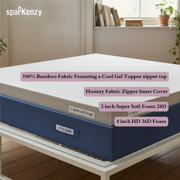 Sparkenzy Modern Steel Bed with Dual Comfort Mattress 6" with Bamboo fabric combo