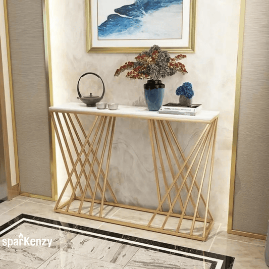 Sparkenzy Console Table - Design 4 for Living Room with glossy artificial Marble Top | Foyer table