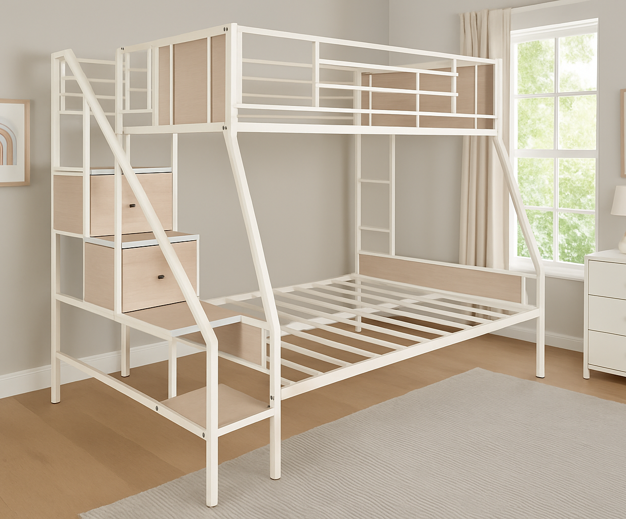 Sparkenzy HD Twin Bunk cot with Storage and stair case steps